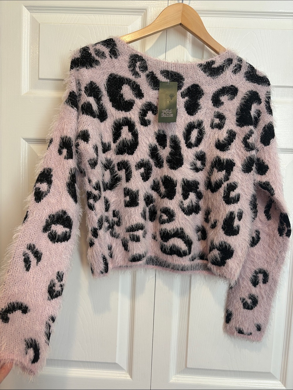 wild fable Pink and Black Leopard Fuzzy Crewneck Sweater